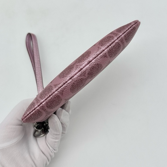 Coach Boxed Corner Zip Wristlet In Signature Canvas With Charms Silver Pink Rose - Picture 6 of 16